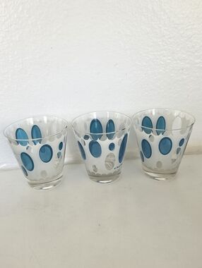 Vintage Fred Press MCM Blue Circle Retro 70's Glasses Barware